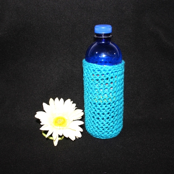 NEW Cup Cozie Sunny Days Crochet Holder 16oz - 18oz. Turquoise HANDCRAFTED - Picture 6 of 9